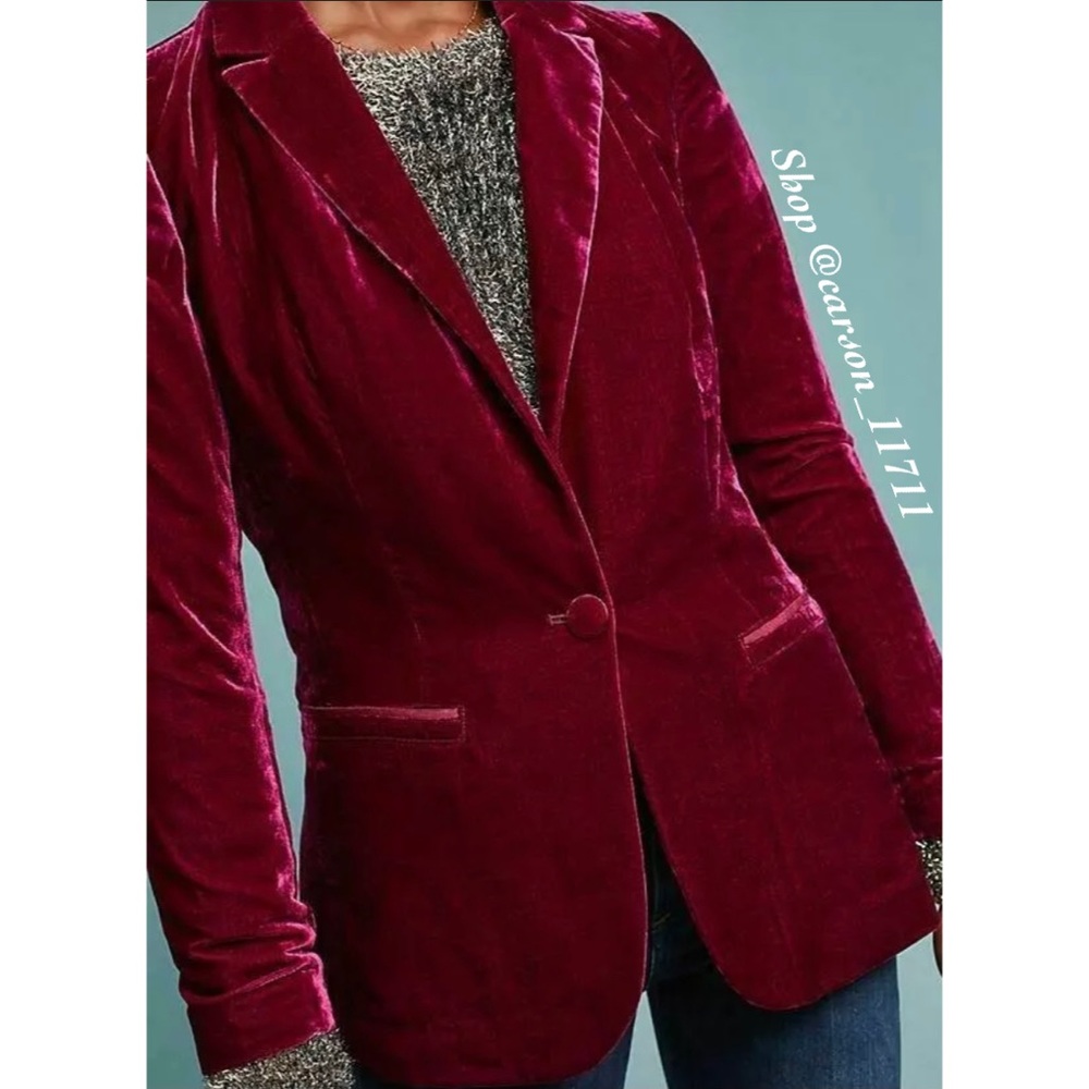 NWT Anthropologie Gallery Velvet Blazer Raspberry